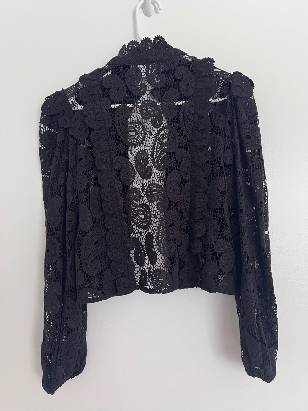The Kooples Cropped Lace Button-Up Cardigan Black Ruffles Jacket Size XS
